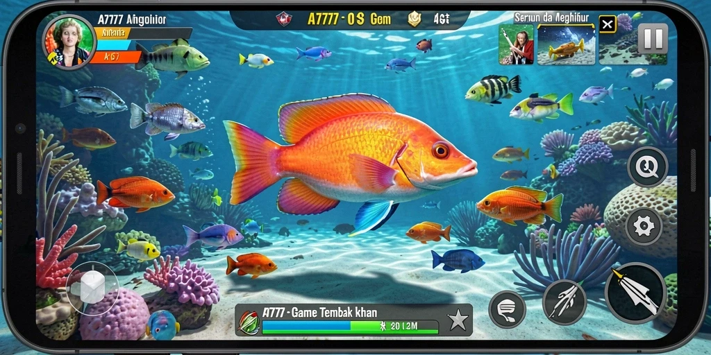 Screenshot A7777 menunjukkan suasana menembak ikan yang seru.