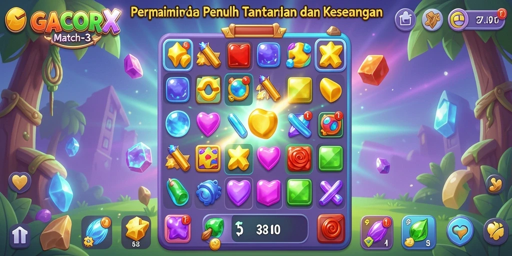 Tangkapan layar <strong>GACORX</strong> menunjukkan aksi seru permainan Match-3.
