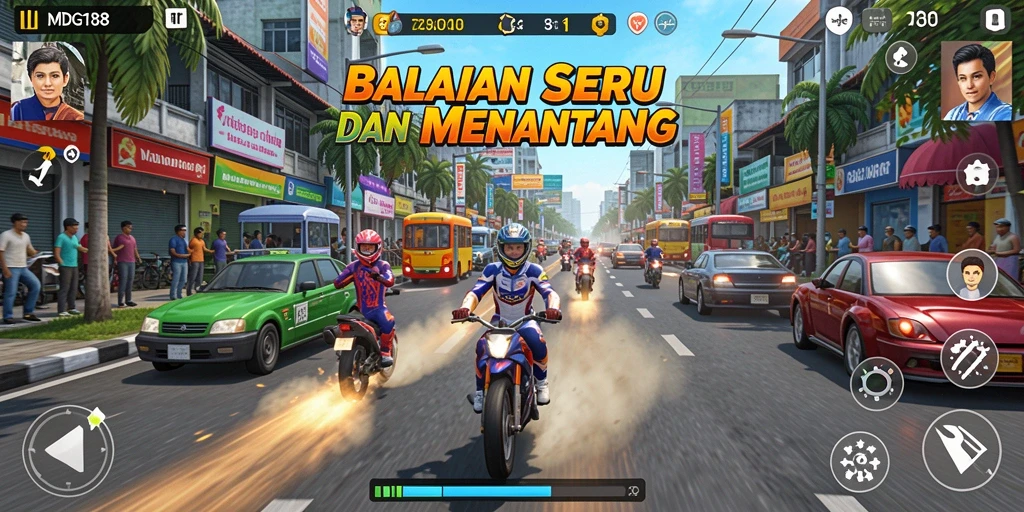 Gameplay balap seru dalam MDG188 dengan mobil beragam dan trek menantang.