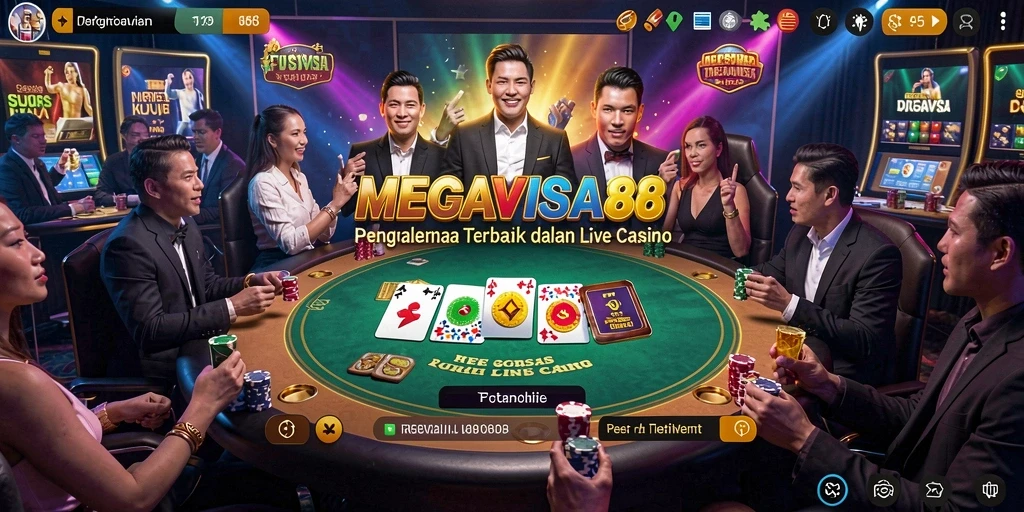 Screenshot MEGAVISA88 menampilkan dealer langsung dalam permainan kasino yang mendebarkan.