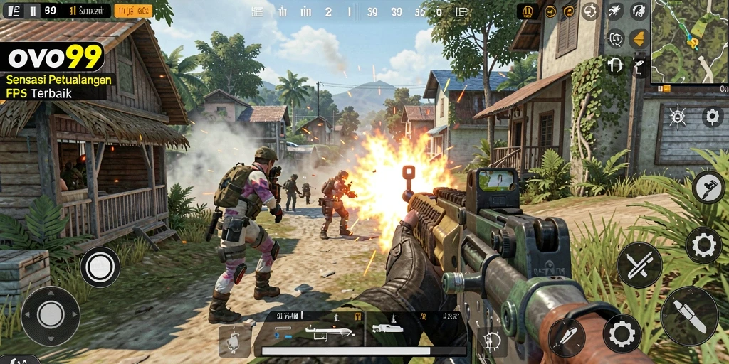 Gameplay mendebarkan OVO99 dengan senjata dan pertempuran seru.