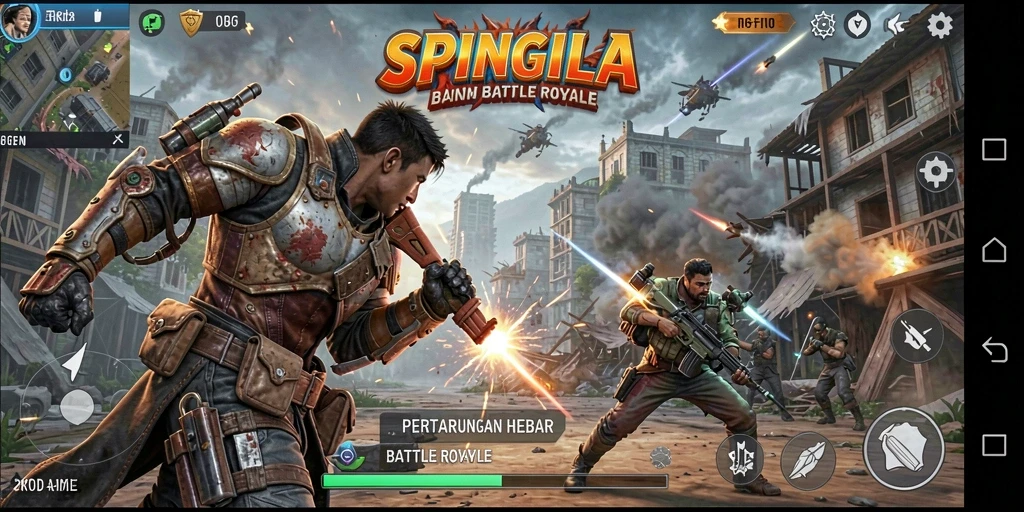 Tampilan gameplay SPINGILA saat pertarungan Battle Royale.