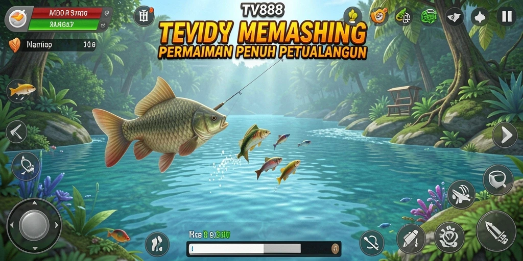 Gameplay TV888 yang menampilkan aksi memancing seru di lautan.